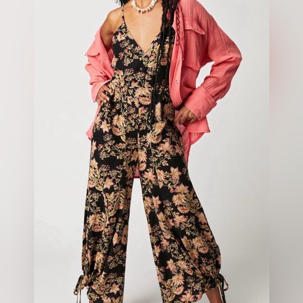 NWT Free People Black Floral Jumpsuit